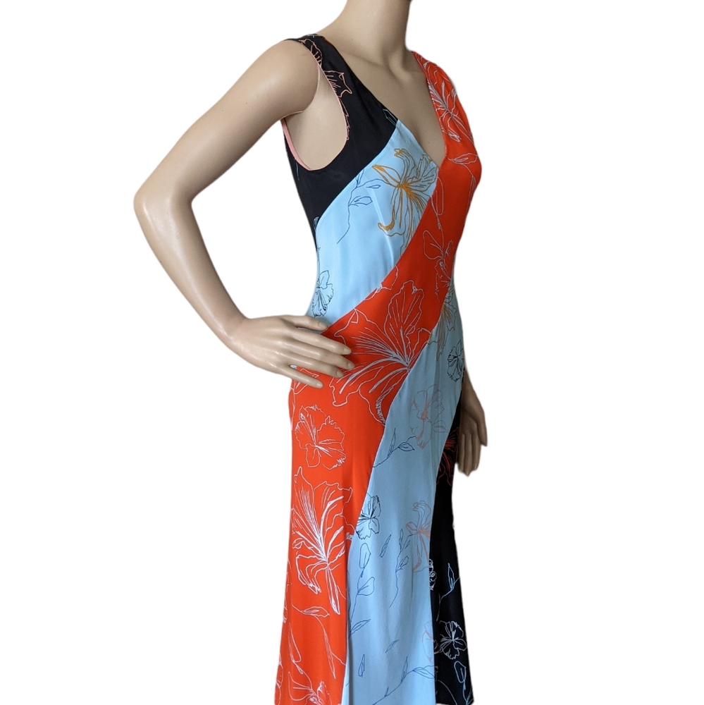 Diane Von Furstenberg Blue + Orange + Black Floral Midi Dress - Picture 6 of 11